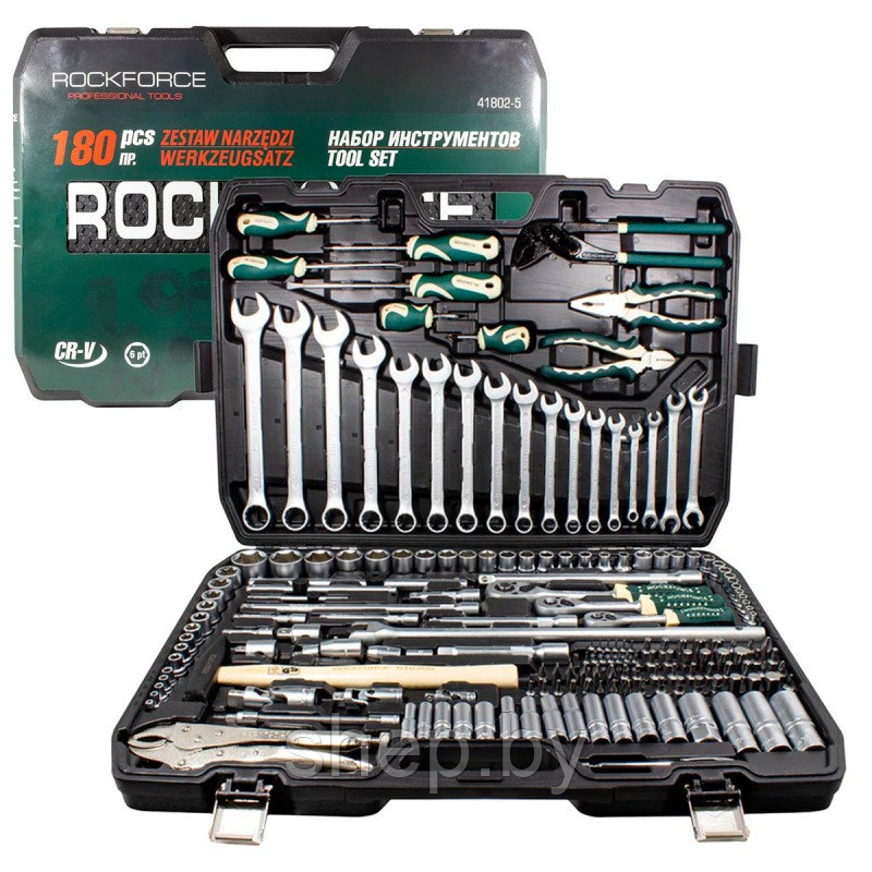 Набор инструментов RockForce RF-41802-5 180пр.1/4''&3/8''&1/2''180пр. (6-гран.)(4-32мм) - фото 1 - id-p200499123