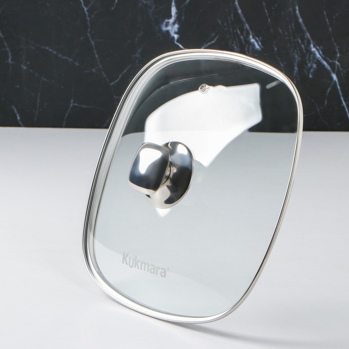 Крышка для сковороды и кастрюли стеклянная, квадратная, 26 см, с ободом и ручкой из нержавеющей стали - фото 1 - id-p184262523