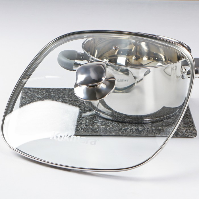 Крышка для сковороды и кастрюли стеклянная, квадратная, d=28 см, с ободом и ручкой из нержавеющей стали - фото 2 - id-p184262524