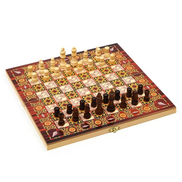 Настольная игра 3 в 1 "Узоры": нарды, шашки, шахматы, 29 х 29 см - фото 1 - id-p172059752
