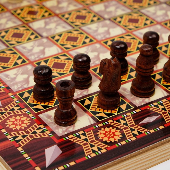 Настольная игра 3 в 1 "Узоры": нарды, шашки, шахматы, 29 х 29 см - фото 2 - id-p172059752