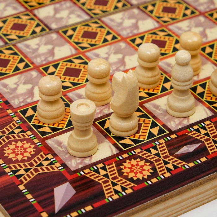 Настольная игра 3 в 1 "Узоры": нарды, шашки, шахматы, 29 х 29 см - фото 3 - id-p172059752