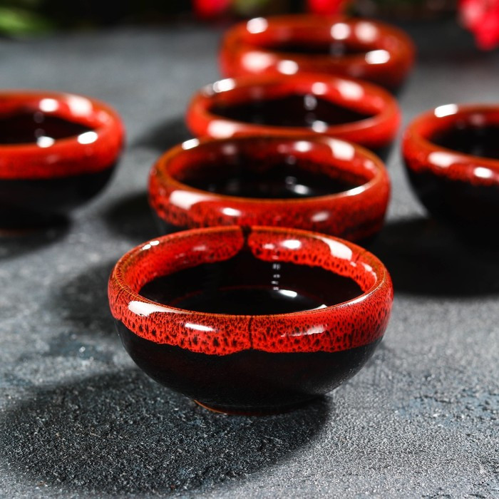 Набор для чайной церемонии керамический «Лунное озеро», 7 предметов: 6 пиал 50 мл, чайник 150 мл, цвет красный - фото 2 - id-p177021776