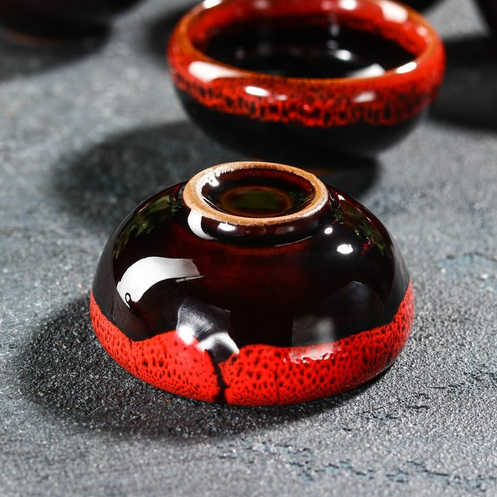 Набор для чайной церемонии керамический «Лунное озеро», 7 предметов: 6 пиал 50 мл, чайник 150 мл, цвет красный - фото 3 - id-p177021776