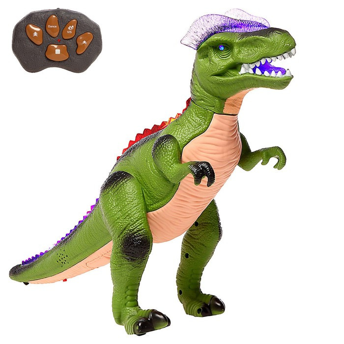 Динозавр радиоуправляемый T-Rex, световые и звуковые эффекты, работает от батареек, цвет зелёный - фото 1 - id-p177491899