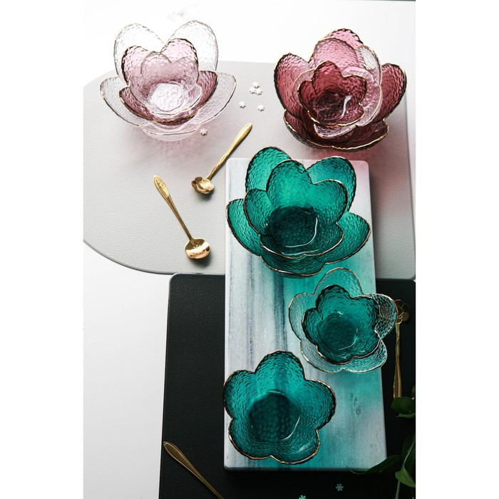Салатник стеклянный фигурный «Цветок», 150 мл, d=12 см, цвет изумрудный - фото 4 - id-p177026401