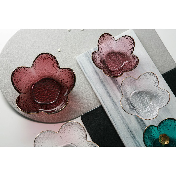 Салатник стеклянный фигурный «Цветок», 280 мл, d=16 см, цвет розовый - фото 5 - id-p181644053