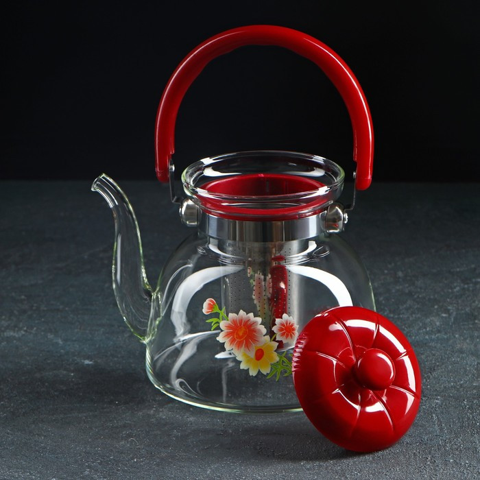 Чайник стеклянный заварочный с металлическим ситом «Цветочная фантазия», 1,4 л - фото 2 - id-p177013639