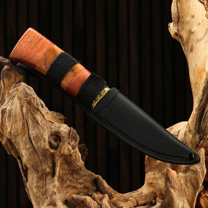 Нож охотничий "Схватка", в чехле, 23 см, лезвие с узором, рукоять деревянная - фото 4 - id-p179457039