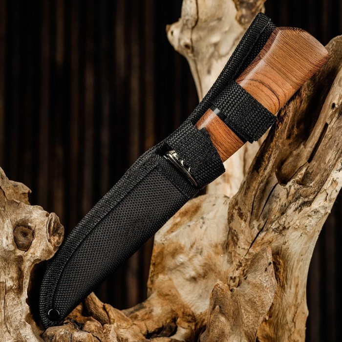Нож охотничий "Таежник", в чехле, 23 см, лезвие с узором, рукоять деревянная со вставкой, - фото 4 - id-p178338647
