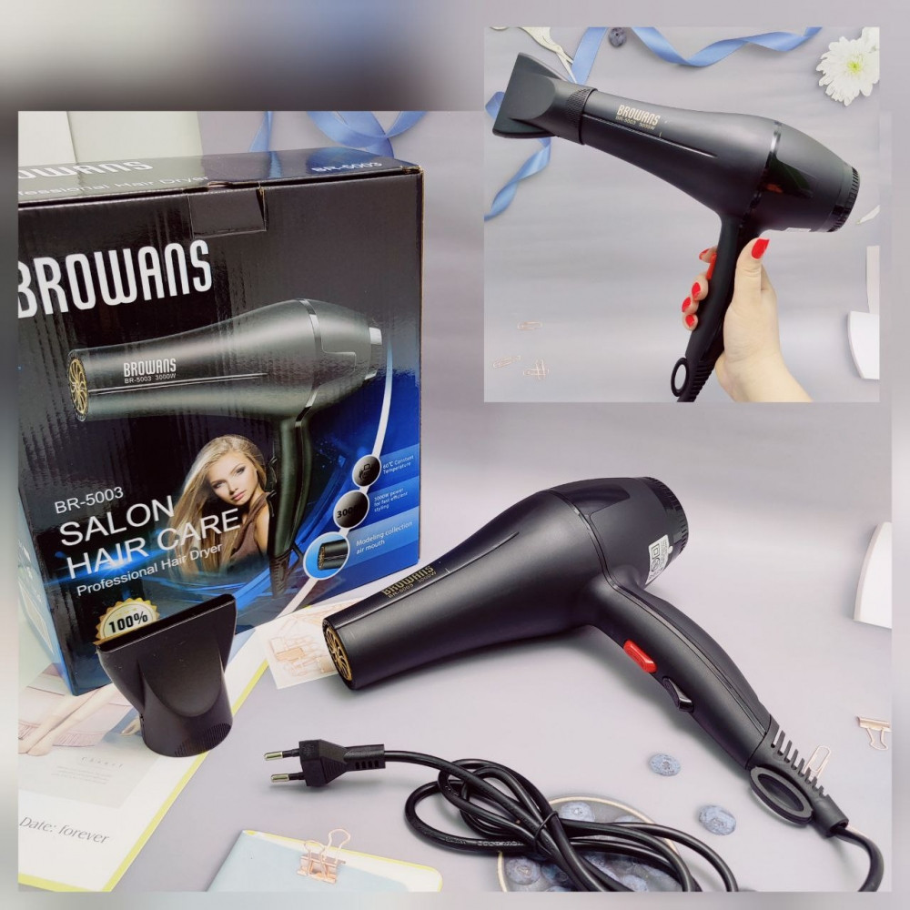 Профессиональный фен для сушки и укладки волос Browans Salon Hair Care BR-5003 3000W (3 темп. режима, 2 скорос