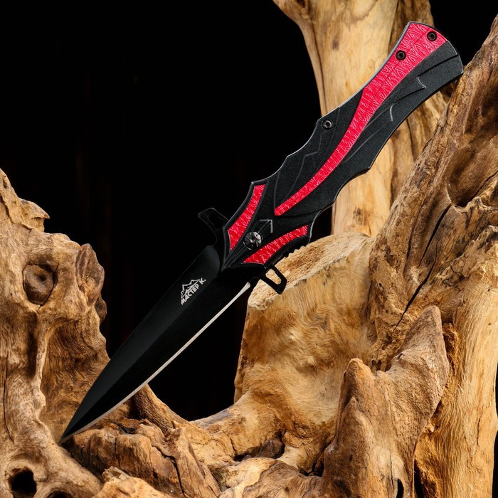 Нож складной "Пламя" черный, красная полоса, 21,5см, клинок 9,5см - фото 1 - id-p176658380