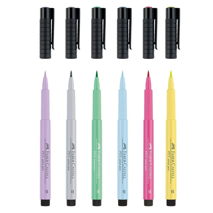 Ручка-кисть капиллярная набор Faber-Castell PITT Artist Pen Brush, 6 цветов, пастельные тона - фото 2 - id-p176659782