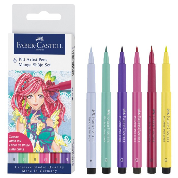 Набор капиллярных ручек Faber-Castell Pitt Artist Pens Manga Shôjo Brush 6 штук, в пластиковой упаковке - фото 1 - id-p189015139