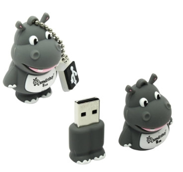 Память Smart Buy "Wild series" Бегемот 8GB, USB 2.0 Flash Drive, серый - фото 2 - id-p145194069