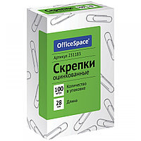 Скрепки 28мм, OfficeSpace, 100шт., оцинкованные, карт. упак. 231183; РФ