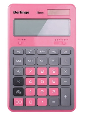 Калькулятор настольный Berlingo "Hyper", 12 разр., двойное питание, 171*108*12, розовый - фото 1 - id-p200525152