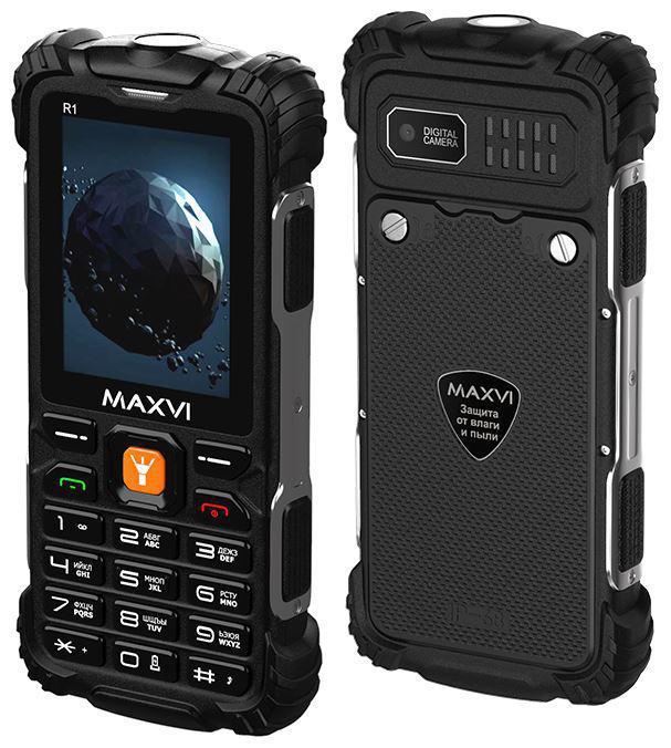 Кнопочный ударопрочный водонепроницаемый защищенный телефон MAXVI R1 черный - фото 1 - id-p200529044
