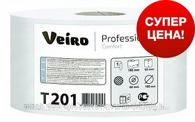 Бумага туалетная 1-слойная Veiro Comfort T201 (отбеленная макулатура) в средних рулонах, 200м,РФ