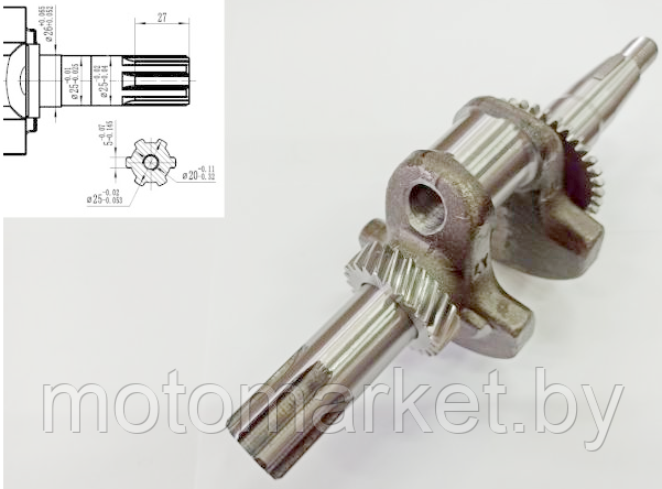 Коленвал GX 200, 168F, 170F (шлиц 25мм.)