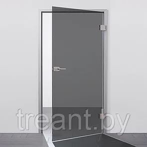 Распашная межкомнатная стеклянная дверь Modena Light (прозрачный серый графит)