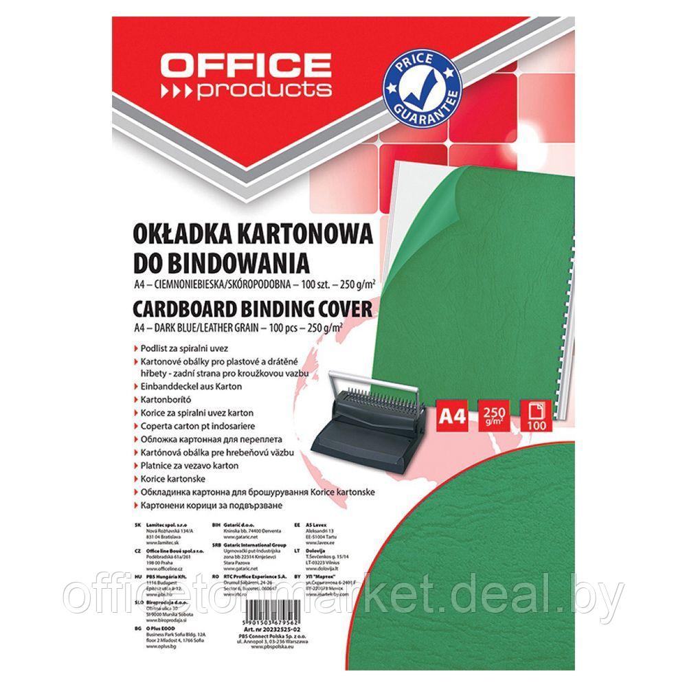 Обложка для переплета "Office Products", A4, картон с тиснением под кожу, 250 г/м2, 100 шт., зеленый - фото 1 - id-p200567251