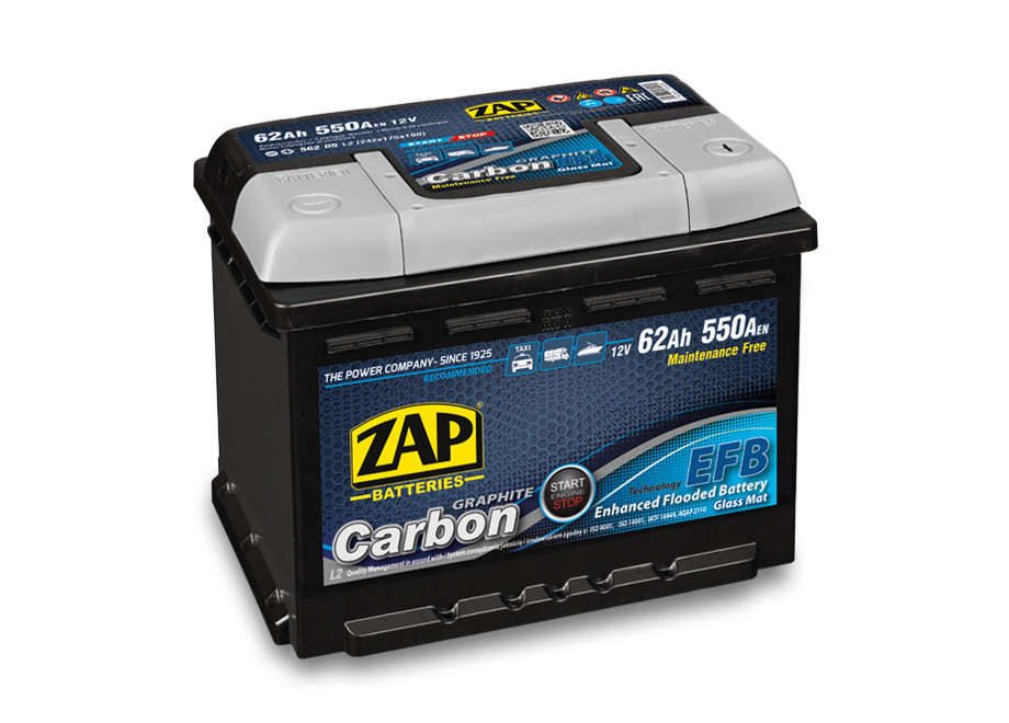 Аккумулятор ZAP CARBON (62 Ah) 550 A, 12 V Обратная, R+ L2 ZAP-562 05 245x175x190 - фото 1 - id-p200568138