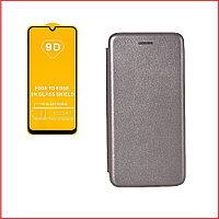Чехол-книга + защитное стекло 9d для Samsung Galaxy A12 / A12s / M12 (графит)