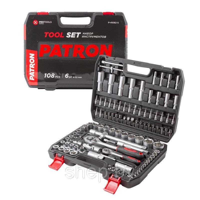 Набор инструментов PATRON P-41082-5 108пр.1/4'',1/2''(6гр.)(4-32мм) - фото 1 - id-p200570947