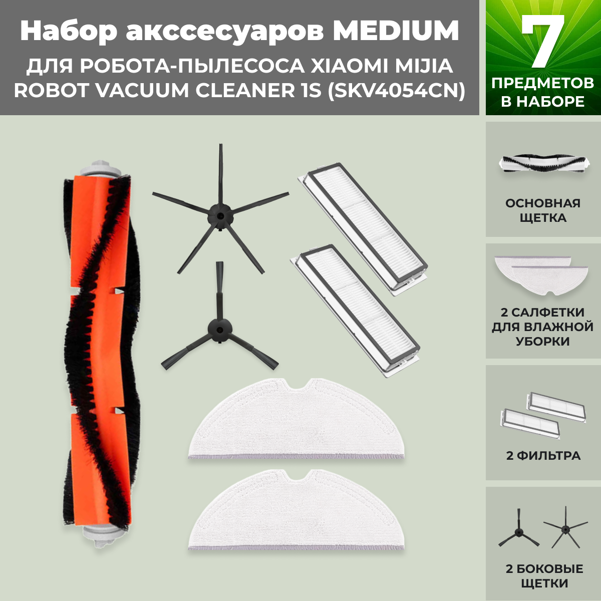 Набор аксессуаров Medium для робота-пылесоса Xiaomi Mijia Robot Vacuum Cleaner 1S (SKV4054CN), черные боковые