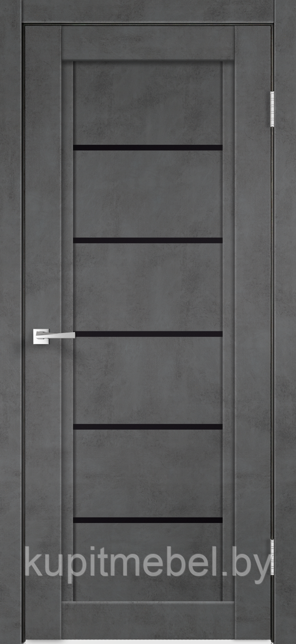 Дверное полотно Экошпон NEXT 1 600х2000 цвет Муар темно-серый стекло Лакобель черное