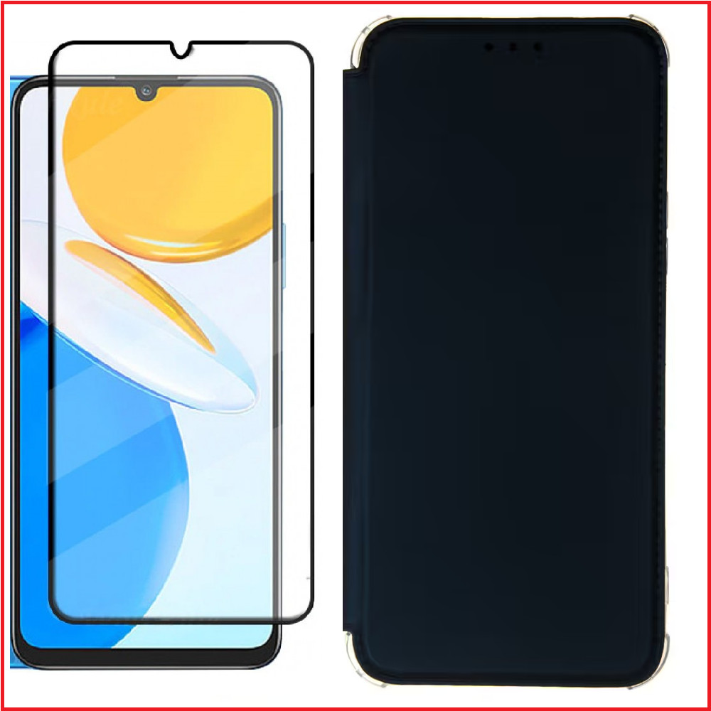 Чехол-книга + защитное стекло 9d для Huawei Honor X7 (черный) - фото 1 - id-p200595459