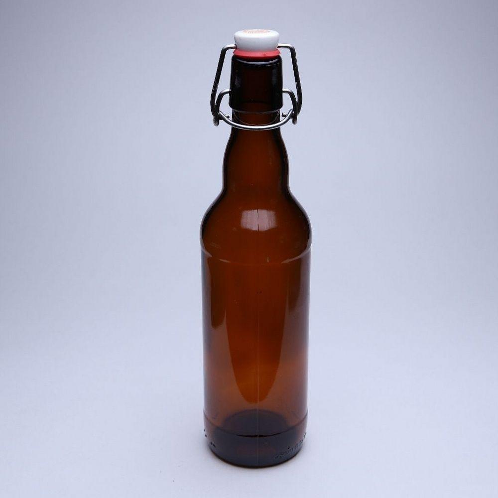 Стеклянная бутылка 0,500 л. (500 мл.) «Бугельная» (Коричневая) с пробкой, фото 1