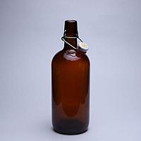Стеклянная бутылка 1,0 л. (1000 мл.) «Бугельная» (Коричневая) с пробкой