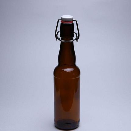 Стеклянная бутылка 0,330 л. (330 мл.) «Бугельная» (Коричневая) с пробкой, фото 2