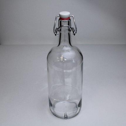 Стеклянная бутылка 1,0 л. (1000 мл.) «Бугельная» (Прозрачная) с пробкой, фото 2