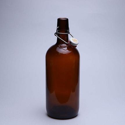 Стеклянная бутылка 1,0 л. (1000 мл.) «Бугельная» (Коричневая) с пробкой, фото 2