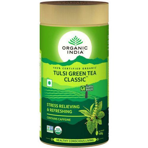 Чай Тулси с зеленым чаем Органик Индия (Tulsi Green Tea Organic India), ж/б 100 г