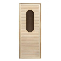 Дверь для бани деревянная из Липы, коробка Хвоя 70*190 см, со стеклом 8-ми угольным