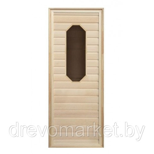 Дверь для бани деревянная из Липы, коробка Хвоя 70*190 см, со стеклом 8-ми угольным - фото 1 - id-p22973756