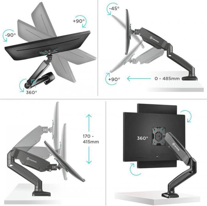 Кронштейн для мониторов ONKRON G80, до 32", до 8кг, настольный, поворот и наклон верт.перемещ., черный - фото 6 - id-p200517336