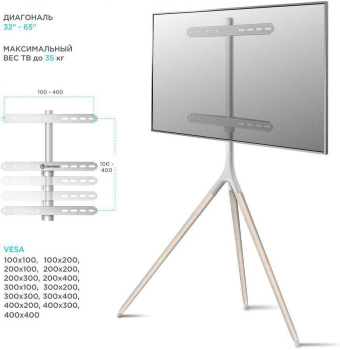 Подставка для телевизора ONKRON TS1220, 32-65", напольный, белый - фото 6 - id-p200514115