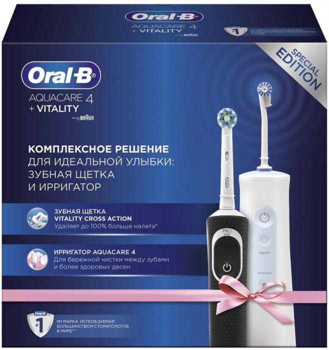 Набор электрических зубных щеток Oral-B Vitality 100 + Aquacare 4 Oxyjet насадки для щётки: 1шт, цвет:черный и - фото 3 - id-p200515363