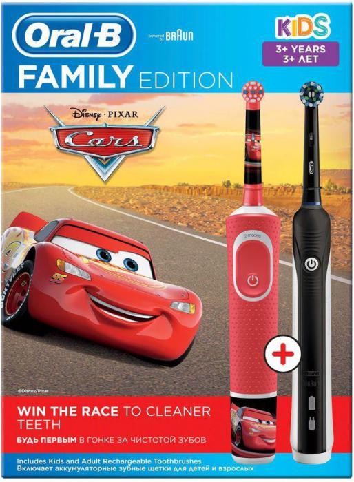 Набор электрических зубных щеток Oral-B Family Edition Pro 1 700+Kids Cars насадки для щётки: 2шт, цвет:черный - фото 5 - id-p200515366