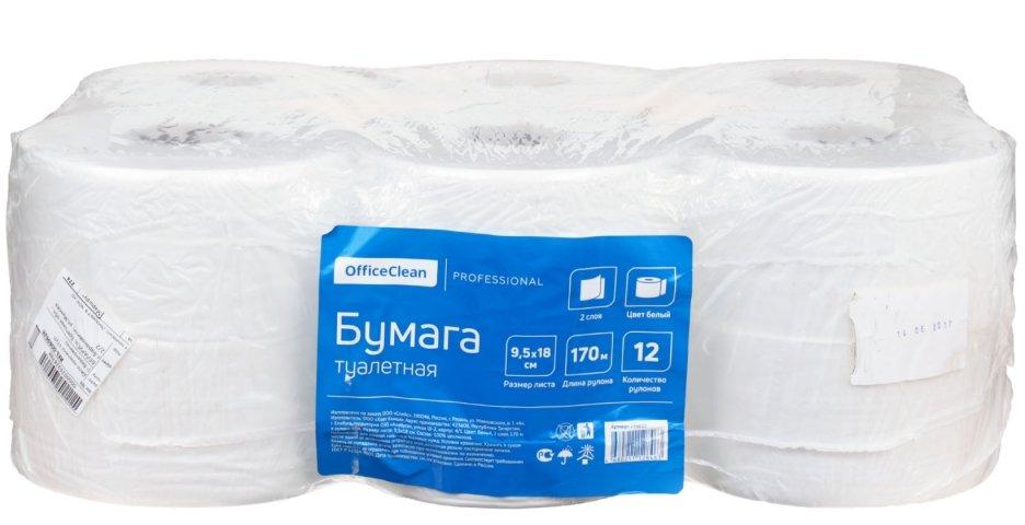 Бумага туалетная Office Clean Professional ширина рулона 95 мм, 12 рулонов*170 м, белая