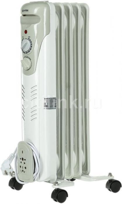 Масляный радиатор Vitek VT-1707, с терморегулятором, 1000Вт, 5 секций, 3 режима, белый [1707-vt-02] - фото 1 - id-p200516809