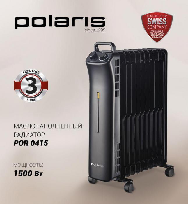 Масляный радиатор Polaris POR 0415, с терморегулятором, 1500Вт, 7 секций, 3 режима, черный - фото 3 - id-p200516833