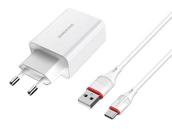 Зарядное устройство Borofone BA21A Long Journey 1xUSB QC3.0 18W 3А + Cable USB Type-C 1m  White 0L-00043640