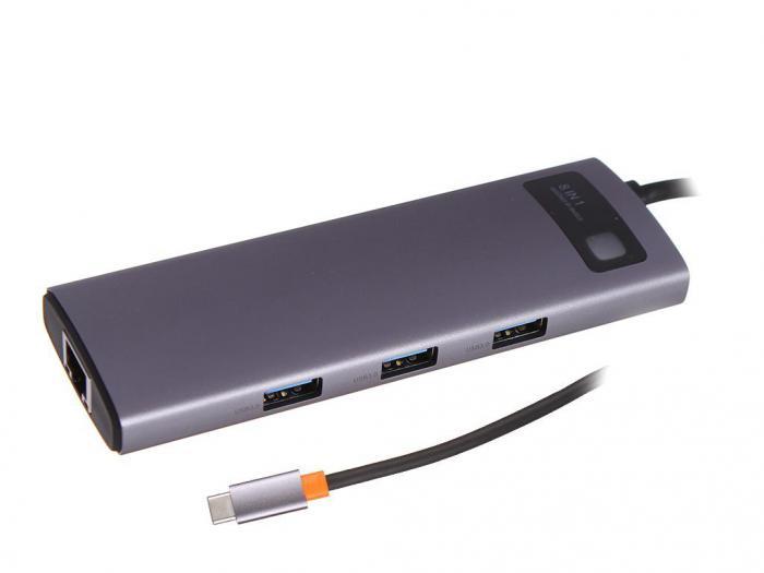 Хаб USB Baseus Metal Gleam Series 8-in-1 Multifunctional Type-C HUB Docking Station Grey CAHUB-CV0G