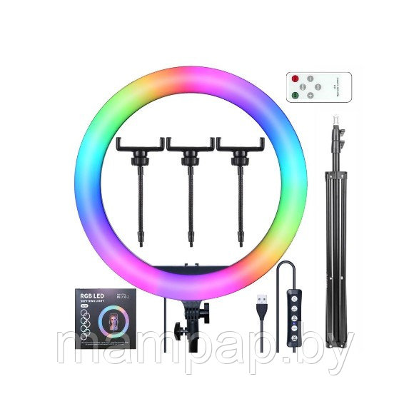 ПОДАРОК + Кольцевая лампа 36 см MJ-36 RGB +штатив 2 метра + держатели для телефона